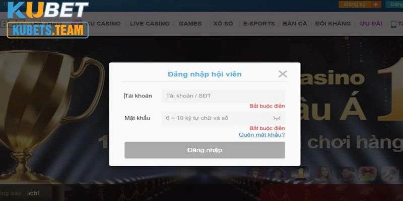 Hội viên điền chính xác thông tin đăng nhập Kubet để vào cổng game